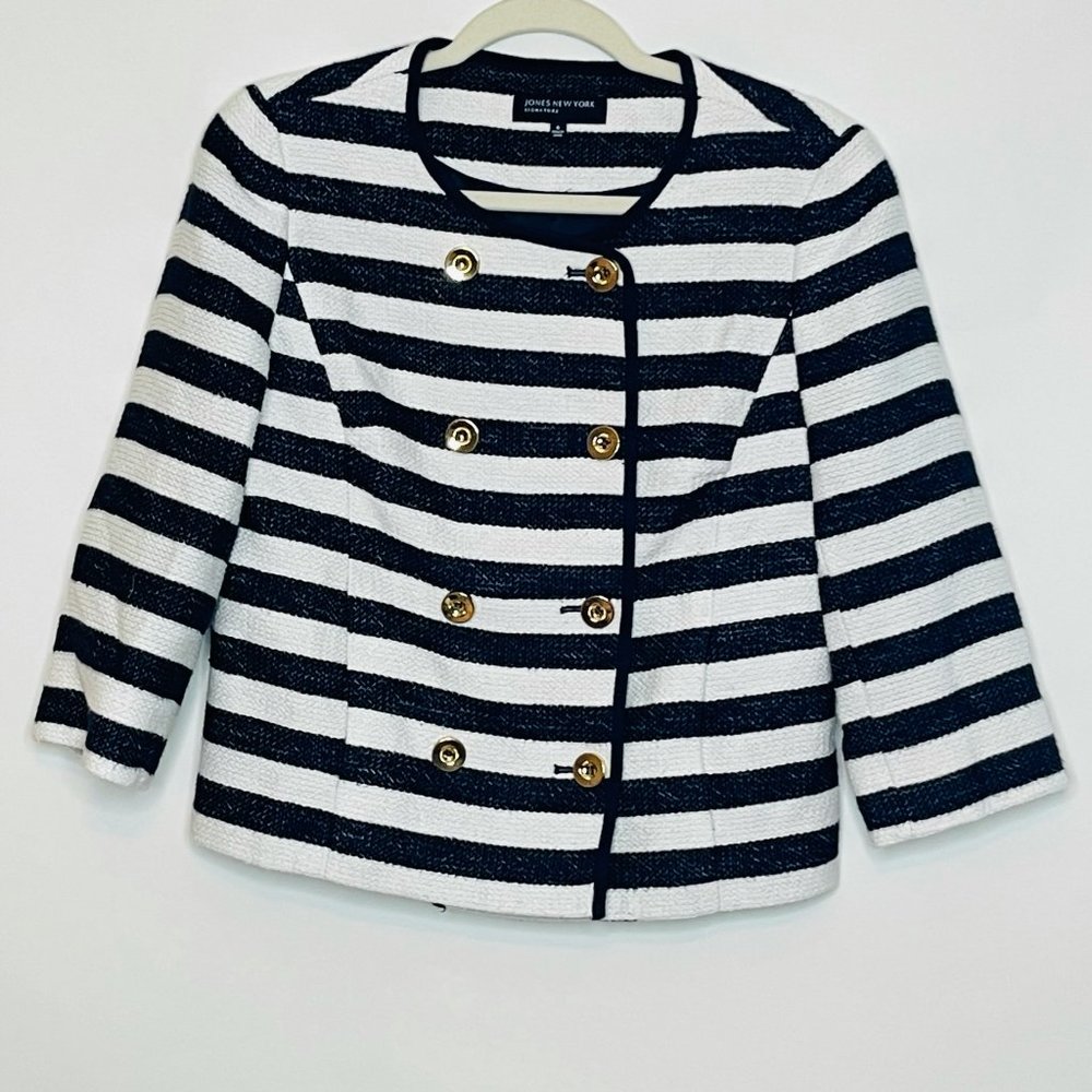 Jones NY Nautical Blue Striped Blazer Jacket Size 6
